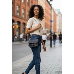 Isabelle Black Quilted Crossbody Bag Gold Hardware Vegan Leather NWT Classic